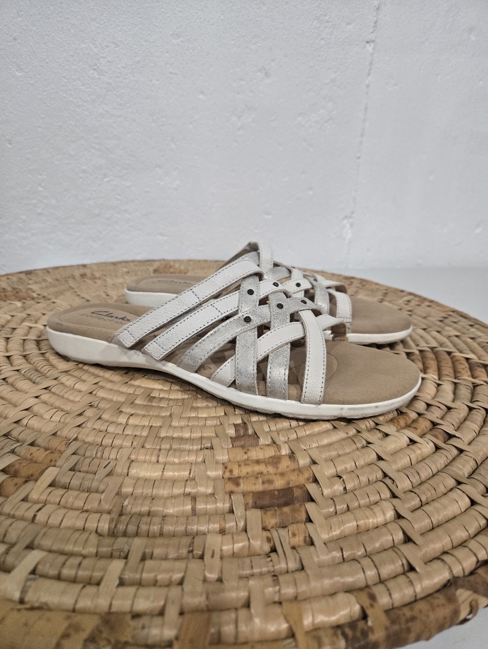 Clarks Metallic Gold Ivory Comfort Sandals